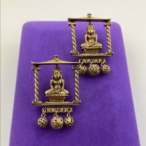💛 Unique Vintage Gold Buddha Dangle Earrings